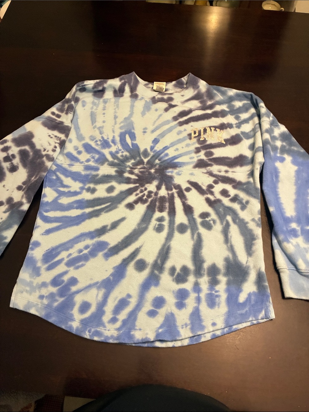 PINK Victoria's Secret Blue and Gray Tie-Dye Long Sleeve Sweatshirt